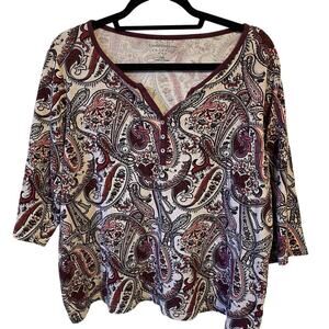Crofts & Barrow Classic Tee Women 1X Top Blouse Tunic Purple Paisley Whimsical